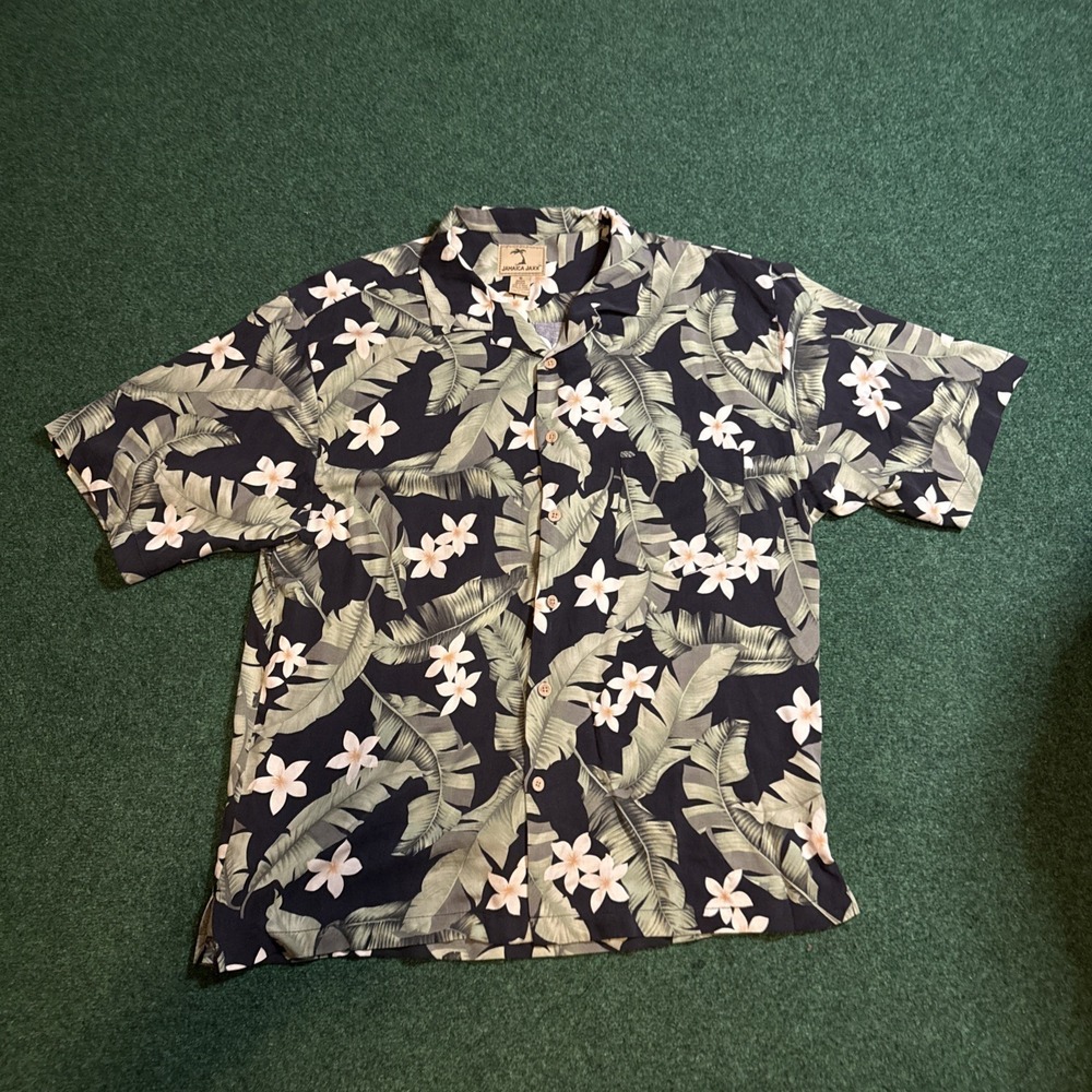 Jamaica Jaxx Floral‎ Button-Up Short Sleeve Shirt 100% Silk Mens XL K12